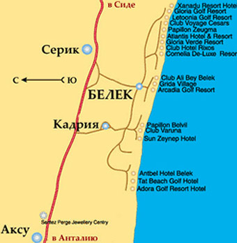 Карта отелей Белек