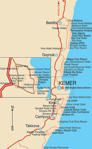 Карта отелей Кемера