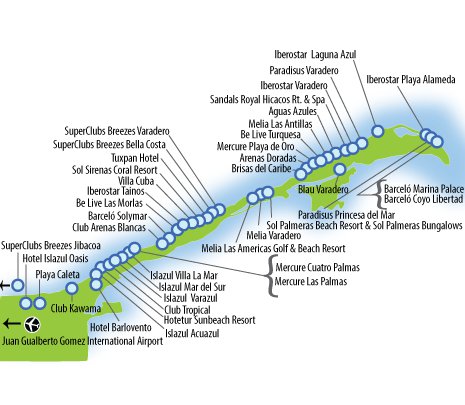 карта отелей Варадеро